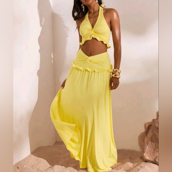 Summer Outdoor Holiday Date Outfit, Outdoor Vacation Halter Top With Bra Skirt - Picture 8 of 8